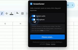 The popup where recording starts