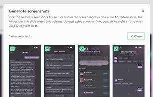 Select the source screenshots to use. Screenies turns each one into an App Store slide.