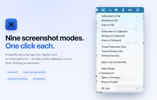 ScreenshotMenu and its nine capture modes in the macOS menu bar