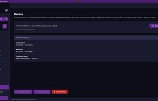 The Devices screen, where you can scan your network for Roku devices, delete devices, set nicknames for devices, or reset all data in the app.