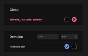 Block JavaScript globally and create allow rules for domains.