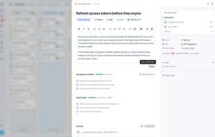 Story detail with acceptance criteria and AI writing help