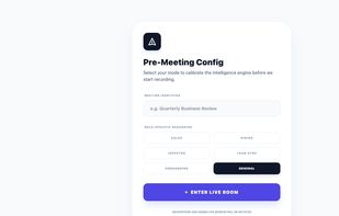 In app UI, Pre-Meeting Config allows for users to set the type of meeting they are attending. 