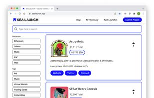 sealaunch.xyz search or filter through categories or favorite blockchain.
