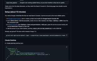 Setup: Google credentials, then one JSON block in Claude Desktop, Claude Code or Cursor