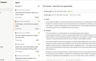 The agent view, with a list of incoming questions on the left and the AI’s analysis of the selected issue on the right.
