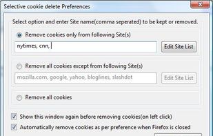 selectivecookiedelete screenshot 1