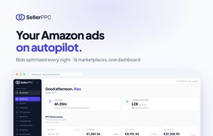 Unified dashboard across 16 Amazon marketplaces: sales, ad spend, ACoS, TACoS and ROAS in one view, with bids optimized every night.