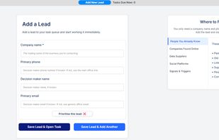 Add Lead - Add a new prospect to start outbound selling and set tasks for them.