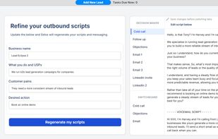 Scripts - Automatically generated cold call and outreach scripts with AI tailored to the business profile.