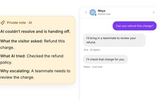 Handoffs arrive with a note: what the customer asked, what the AI tried and why.