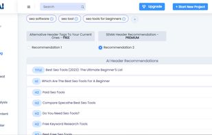 this is a screenshot of AI driven Header tag recommendations to maximize your chance of ranking