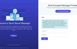 The login screen of SendSecretMessage.com, where users can access or create their anonymous message profile.