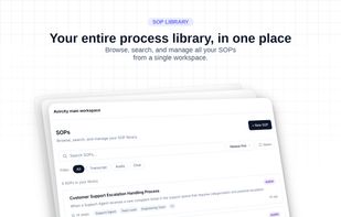 The SOPs list page with a search bar, source-type filter chips, and a list of SOPs showing step counts, roles, and badges.