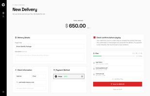 Creating a bao: upload the finished work, set the price, choose whether your client confirms before paying.