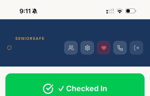 What the family sees when a check-in lands. Custom message option, confirmation, and the family thread. No app required for family members. They get SMS the second a check-in is missed.