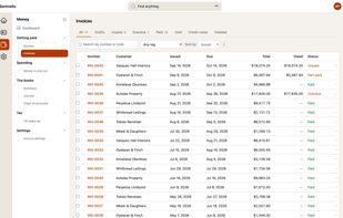 Money Module Invoices Screen