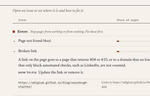 A broken link opened in the report: what it means, how to fix it, and the page it is on