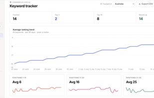 Keyword positions tracked and displayed with graphs across different positions.