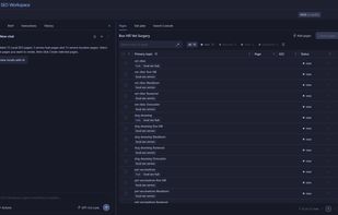 Pages view: 15 local SEO pages planned from 3 services and 4 towns, each tagged as a hub or service page.