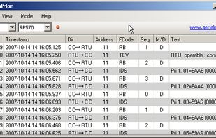 Main window, with decoding of ABB RP570 protocol.