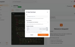 Send a test email to verify rendering and variable replacement before deploying. Select from verified SES identities, preview variable values, and check your inbox; all without leaving the editor.