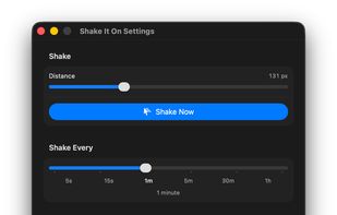 Settings: shake interval, distance, conditions and pause triggers