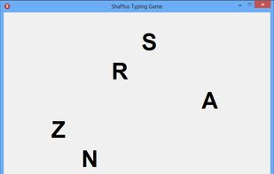 Game screen. Type the letters before they reach bottom of screen.