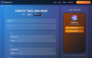 Build and preview a link-in-bio (TreeLink) page.