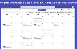 View and manage team schedules across Microsoft Teams, Outlook, Google, and other external calendars (iCalendars), preventing scheduling conflicts in industries like IT and consulting.