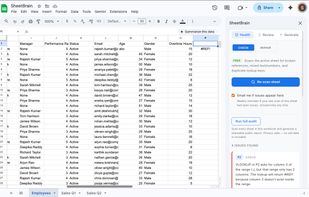 =SHEETBRAIN_HEALTH() returns a live health score and findings count directly in the formula bar — no sidebar needed.
