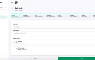 Setting up a job in SheetMergy takes just 8 simple steps — name your job, upload your template, connect your spreadsheet, map columns to tags, set filters, configure grouping, choose output settings, and set up email delivery. Manual or scheduled trigger, your choice.
