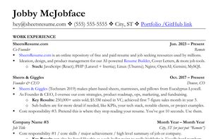 SheetsResume.com resume template format
