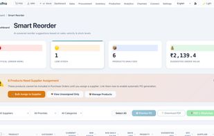 AI Smart Reorder — Demand forecasting and intelligent procurement recommendations based on sales velocity, seasonality, and current stock levels.