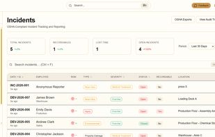 Incidents — OSHA-compliant incident tracking and reporting