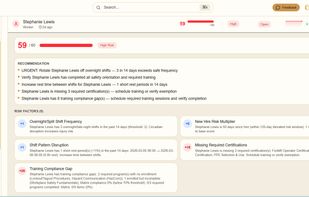 Risk Register — Risk assessment overview showing scored entities with severity levels