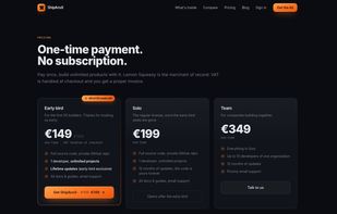 Licensing: a one-time payment with three tiers, no subscription.