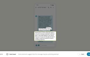 Example of a phishing quiz training learners on SMS phishing