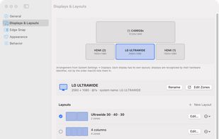Settings. Each display keeps its own layouts.