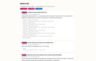 Each finding with the element and how to fix it