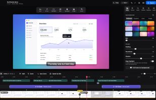 The video editor: every recording opens with a background, a zoom on each click and captions, ready to export.