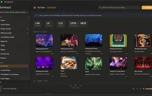 Fresh Tapes: recently added live recordings across Archive.org, Phish.in, and nugs.net, each with its source badge.