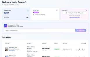 User dashboard to track every video created