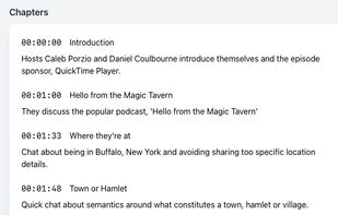 A chapter list generated by ShowScriber