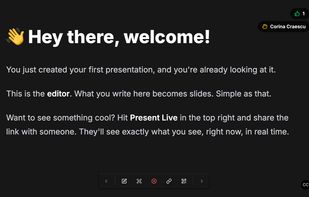 A live ShowSlide session in progress, showing the slide as the audience sees it in their browser. Viewers join instantly via a shared link or QR code.