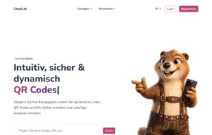 Homepage of Shurli.at showing the main features: short URLs, dynamic QR codes, and bio pages.