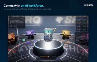 The Bridge, the AI workforce at their desks with a live activity feed