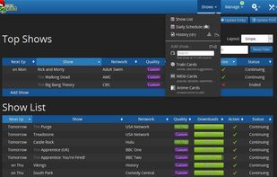 Custom sections used to group shows
