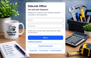 SideJob Office sign-in page with quick access to the free account setup.