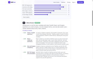 Ranked shortlist with quoted evidence behind every score